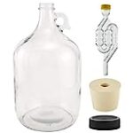 North Mountain Supply – 1G-38-ST-TB-1 1 Gallon Glass Fermenting Jug with Handle, 6.5 Rubber Stopper, Twin Bubble Airlock, Black Plastic Lid (Set of 1)