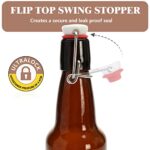 KITGLASCUP Amber Beer Bottles with Flip Caps, 12oz 10 Pack Glass Bottle with Swinging Top for Airtight Lids, Home Brewing and Fermentation Kombucha, Vanilla Extract, Beverage, Water, Kefir