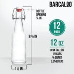 Barcaloo 12oz Flip Top Clear Glass Beer Bottles for Home Brewing – Set of 12 with Flip Caps for Beer and Wine Bottling – Family Owned American Business