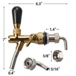 LUCKEG Gold Adjustable Beer Faucet – Flow Controller, Draft Beer Keg Tap,Chrome Plating Shank G5/8 With Beer Hex Nut with 90° Tail Piece Elbow and Free Clamps for Home Brew