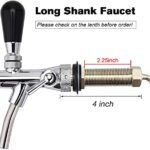 FERRODAY Long Shank Adjustable Faucet Brass Body Stainless Steel Core Draft Beer Faucet No-Rust Plated Beer Faucet for Kegerator Adjustable Beer Tap for Homebrew 5/16 Barbed Fitting Beer Tap