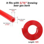 WELLBOM 10 Feet Red Gas Line Sankey Keg Tap Barb Fitting Kit, Homebrew Draft PVC Beer Shank Cornelius Kegerator Brewing CO2 Carbonation Garden Activity Tubing O.D 5/16” Brewing Tailpiece Hose Clamp