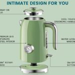 SUSTEAS Electric Kettle – 57oz Hot Tea Kettle Water Boiler with Thermometer, 1500W Fast Heating Stainless Steel Tea Pot, Cordless with LED Indicator, Auto Shut-Off & Boil Dry Protection, Retro Green