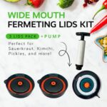 Easy Fermenter Fermentation Kit, Includes 3 Fermenting Lids for Wide Mouth Mason Jars & Oxygen Extractor Pump, Mason Jar Airlock Lid For Fermenting Kimchi, Pickle, & Sauerkraut
