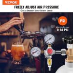 VEVOR CO2 0-60PSI, with Check Valve, Adjustable Pressure for Draft Beer Homebrew, CGA320, Double Gauge Regulator, Silver