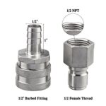 FERRODAY Stainless Steel Quick Disconnect Set 1/2 NPT Female Disconnect 1/2″ Barb Brewing Quick Disconnect For Wort Pumps for Wort Chiller Connectors for Ball Valve Hose Fitting & O-rings