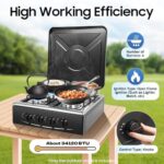 4 Burner Propane Stove Stand, 300000 BTU Grill Dual Natural Gas Cooker Outdoor Camping BBQ Stove, 2 Tier Storage Rack Portable Stainless Steel for Backyard Cooking Home Brewing & Canning