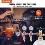 VEVOR CO2 0-60PSI, with Check Valve, Adjustable Pressure for Draft Beer Homebrew, CGA320, Triple Gauge Regulator, Silver