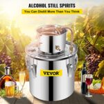 VEVOR Alcohol Still 5Gal/20L Alcohol Distiller Stainless Steel Distillery Kit for Alcohol With Copper Tube Home Brewing Kit Build-in Thermometer for DIY Whisky Wine Brandy