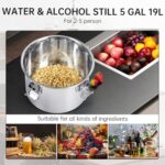 Alcohol Still 5Gal/19L Stainless Steel Water Alcohol Distiller with Build-in Thermometer, Copper Tube and Water Pump for Home Brewing and DIY Whisky Wine Brandy Making, 3 Pot